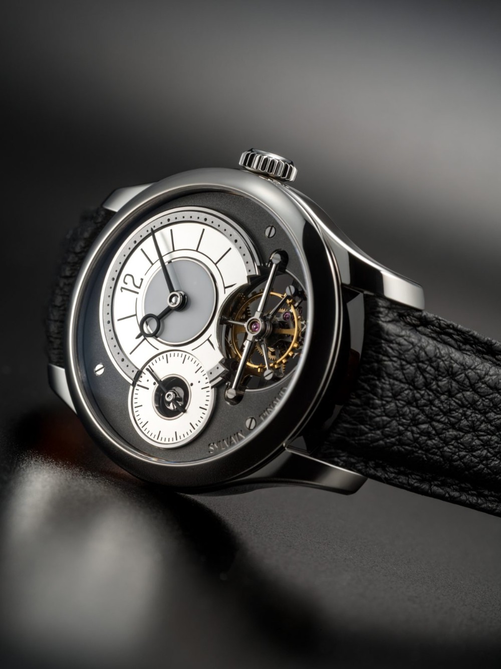 ylvain Pinaud 30s Tourbillon watch with silver dial and 30-second tourbillon